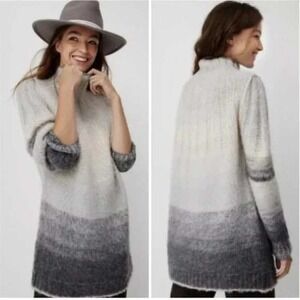 Anthropologie Ombre Alpaca Wool Blend Mock Neck Sweater Grey Cream Small S